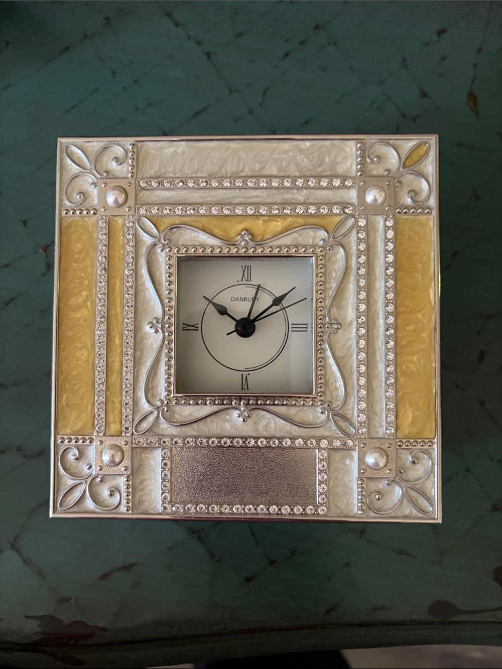 Things Remembered Silver and Yellow Embellished Square Wall Clock